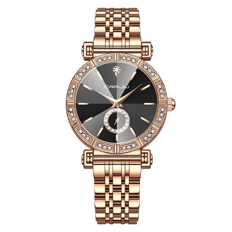CRRJU Luxury Quartz Wrist watches for Women Stainless Steel Bracelet Rhinestones Bling Dail Elegant Ladies Quartz Watch