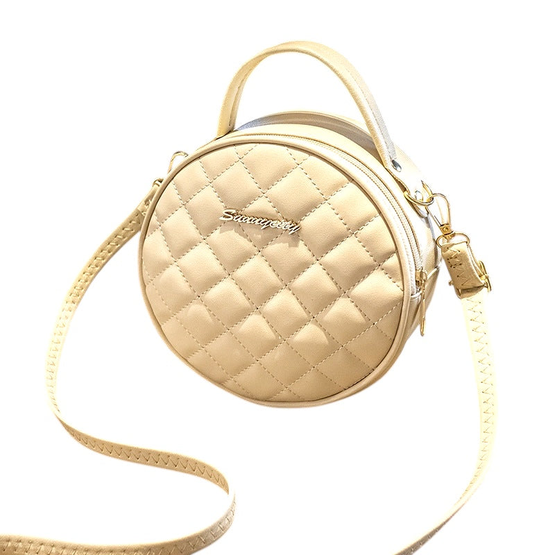Rhombus Embroidered One-shoulder Small Round Bag