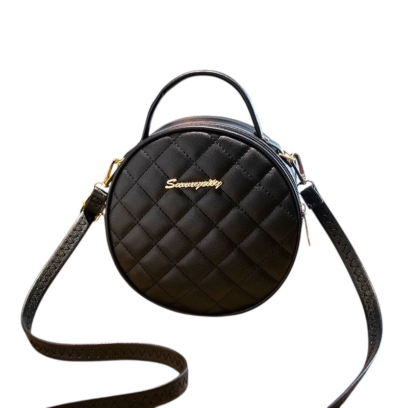 Rhombus Embroidered One-shoulder Small Round Bag