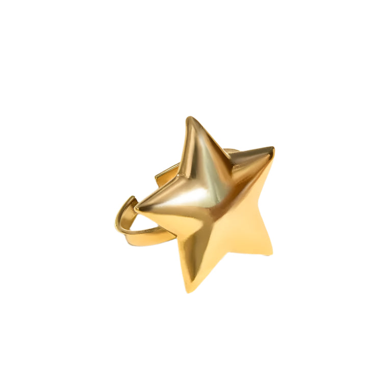 18K Gold-Plated Stainless Steel Star Women's Ring