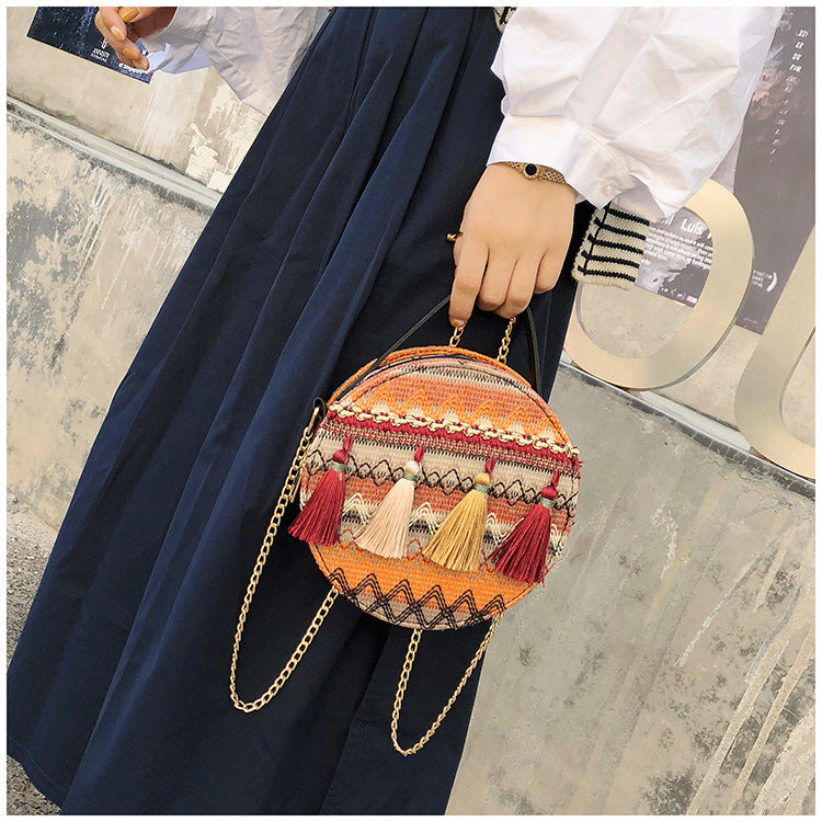 Ethnic style round women's crossbody bag