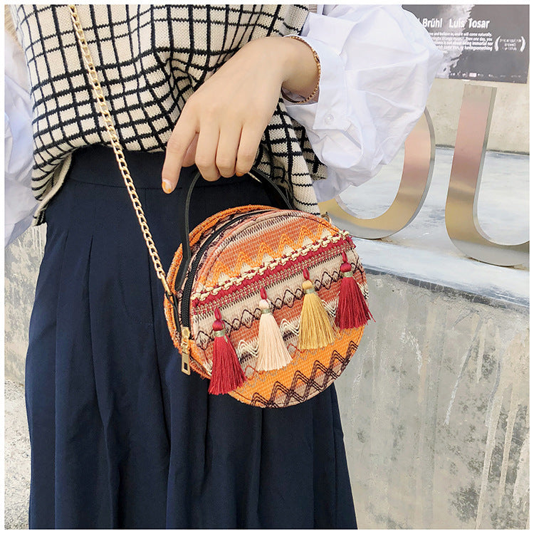 Ethnic style round women's crossbody bag