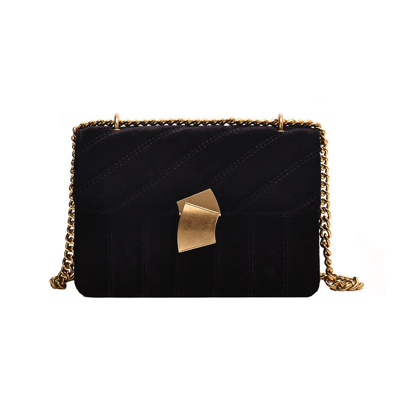 Women's Gold Velvet Lock Shoulder Crossbody Bag