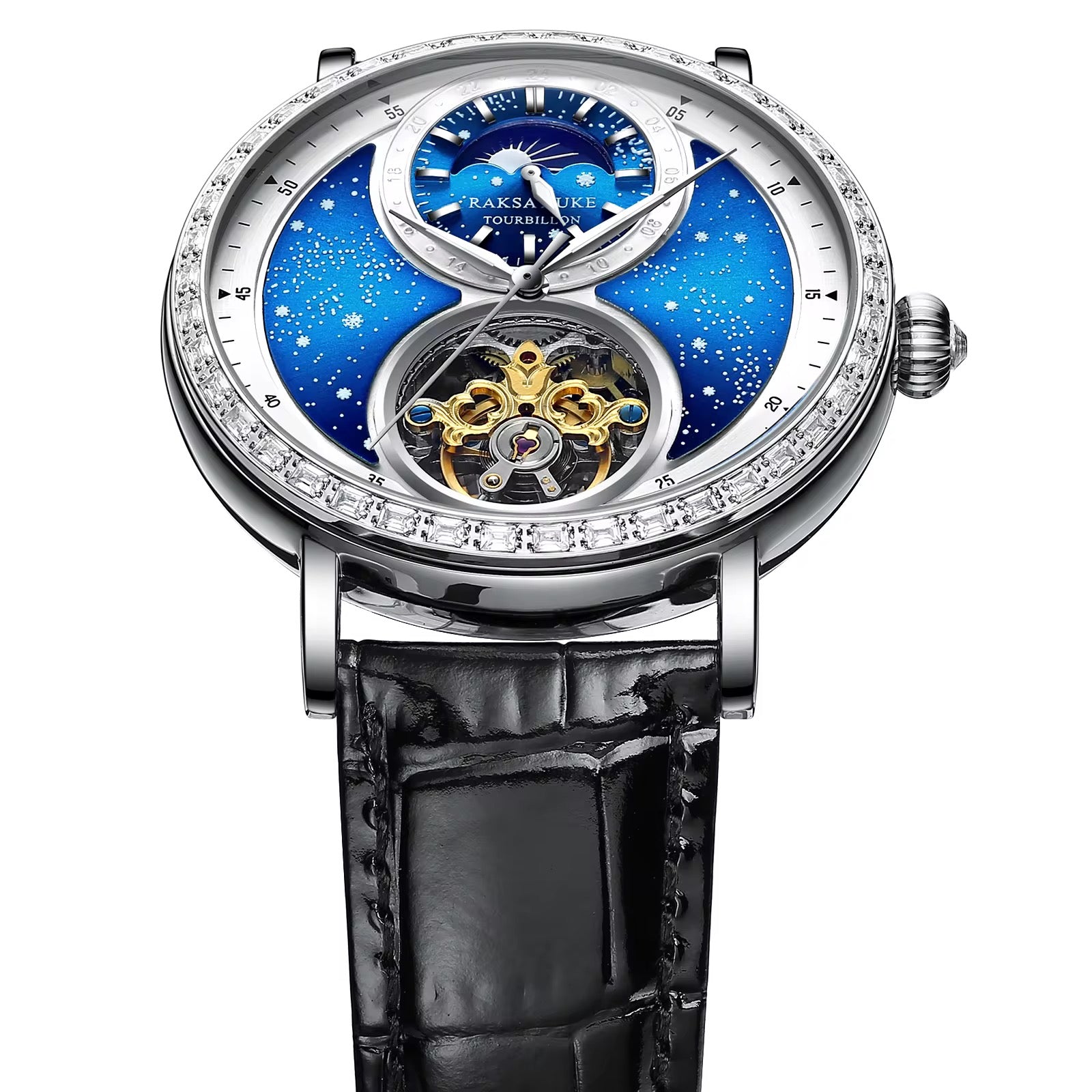 RAKSA DUKE New Tourbillon Leather Watch Automatic Watch for Men Luxury Diamond Moon Phase Mechanical Watches Men Waterproof Montre Homme New - Acquisti Online