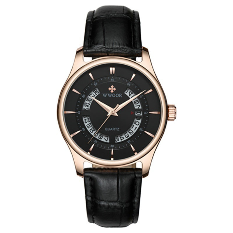 Wwoor Brand Luxury Men Sports Watches Leather Fashion Casual Quartz Watch Waterproof Perfect Calendar Quartz Watch