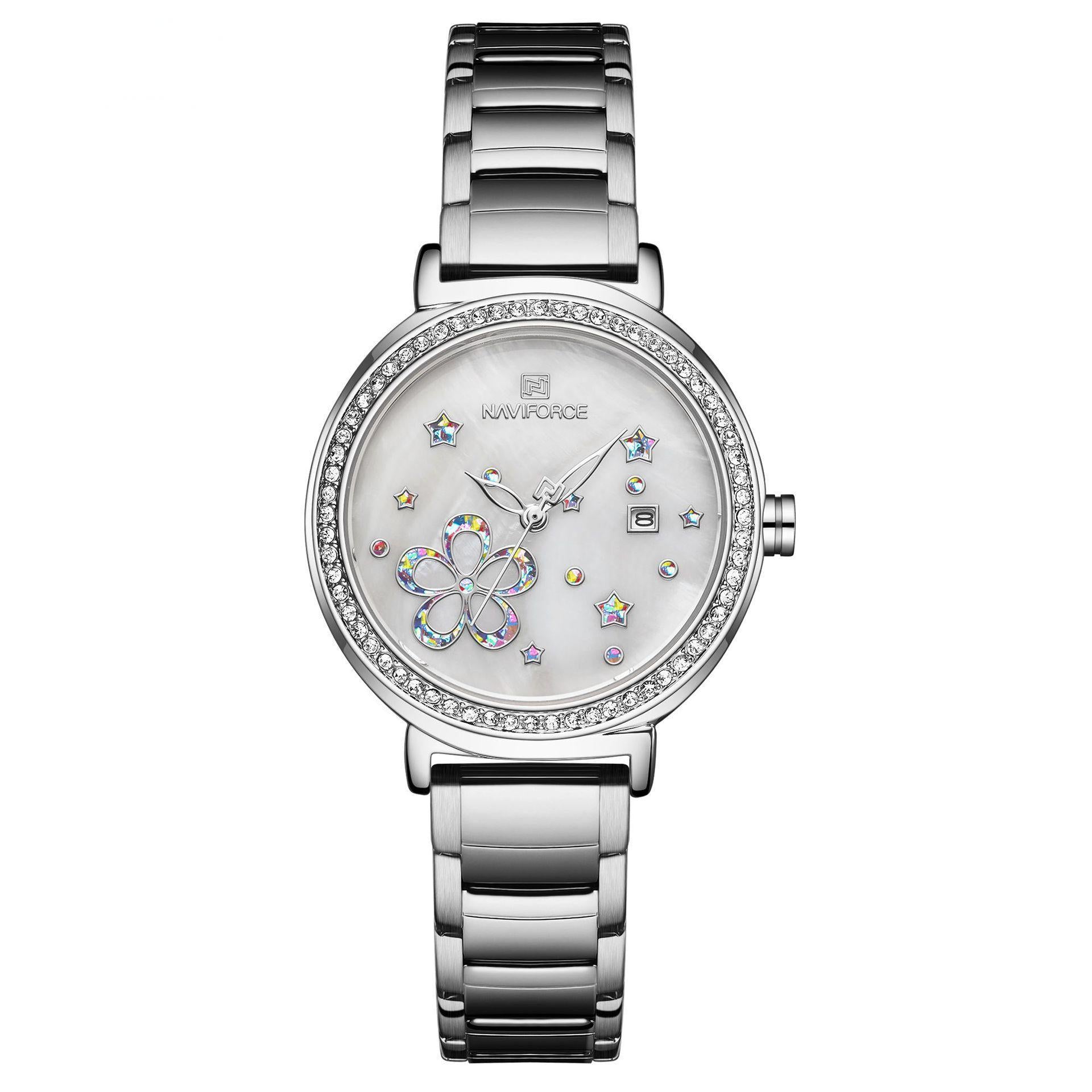 NAVIFORCE 5016 Dames Luxe Quartz Horloge met Strass Wijzerplaat, Quartz Dames Waterdicht Quartz Polshorloge