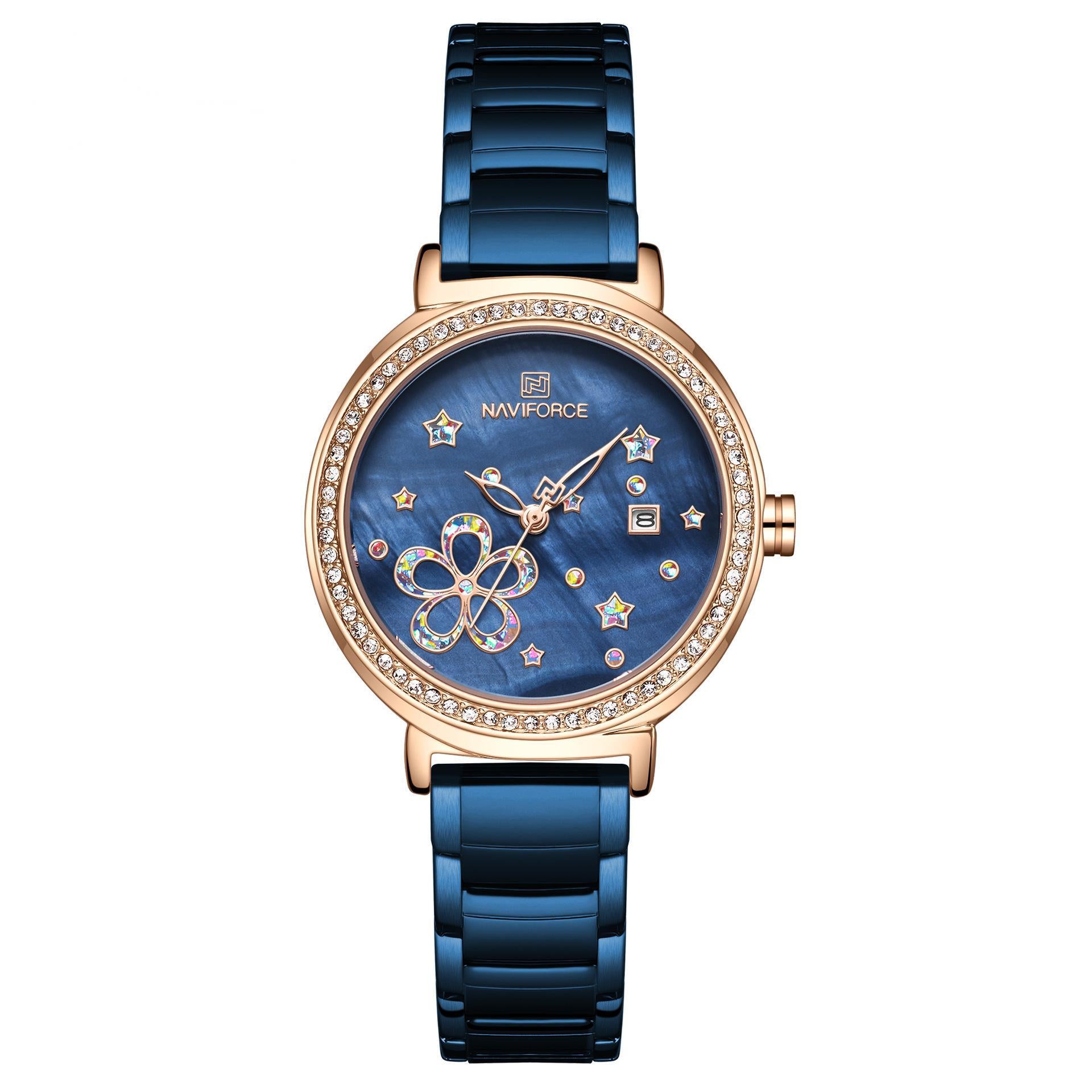 NAVIFORCE 5016 Dames Luxe Quartz Horloge met Strass Wijzerplaat, Quartz Dames Waterdicht Quartz Polshorloge