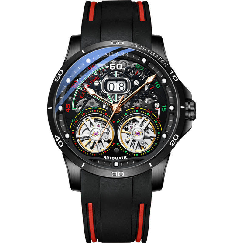 Orologi di lusso AILANG con doppio tourbillon per uomo, calendario meccanico impermeabile con doppio volano, orologio cavo