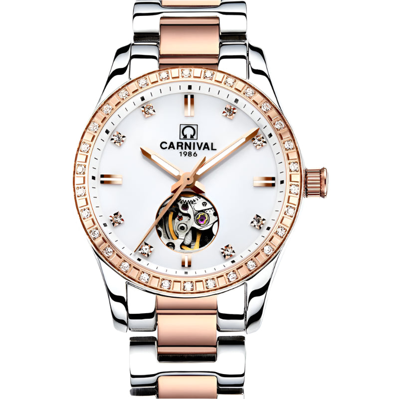 CARNIVAL Casual Ladies Automatic Mechanical Watches Luminous Waterproof Stainless Steel Strap Diamond Watch