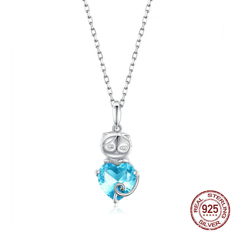 Blue and Platinum Plated Sterling Silver Women's Necklace