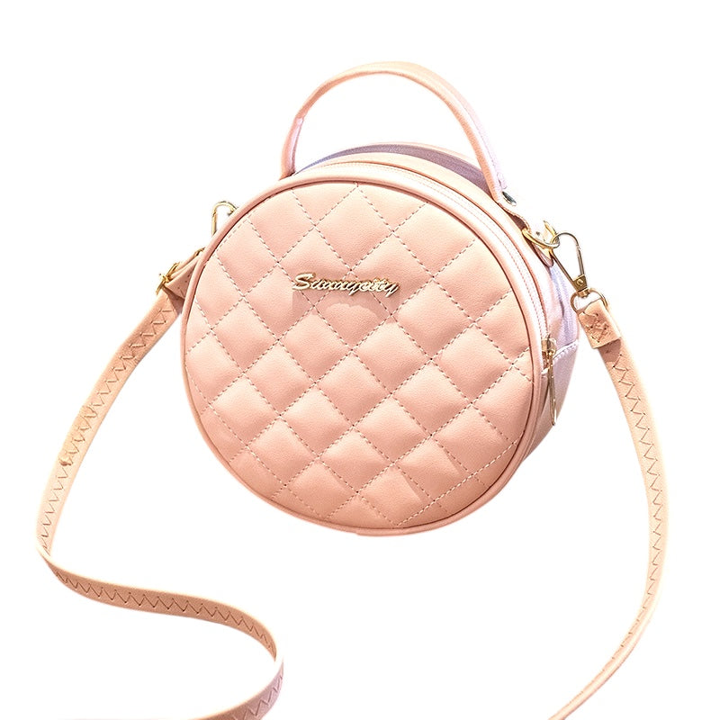 Rhombus Embroidered One-shoulder Small Round Bag