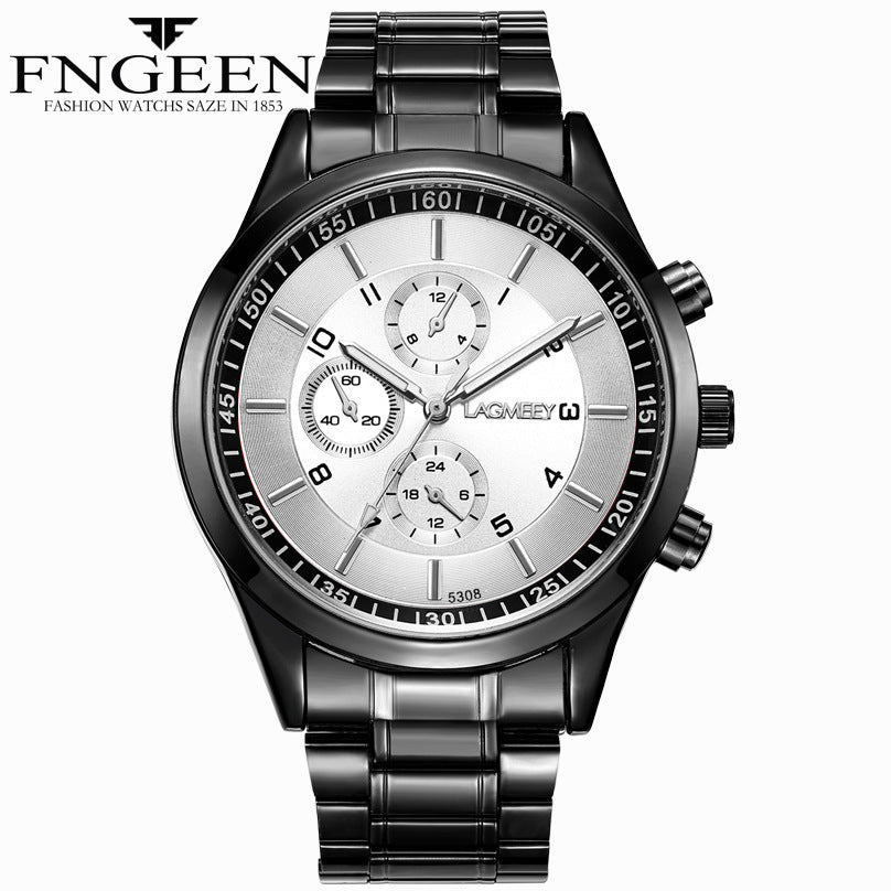 Men's black steel belt sports luminous waterproof explosion three eyes watch