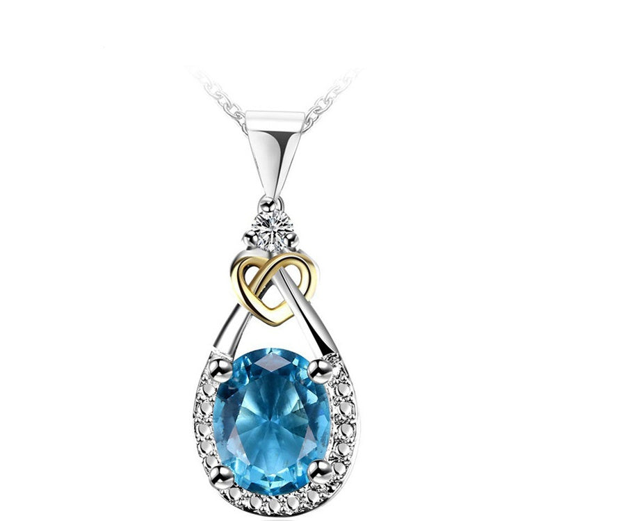 925 Sterling-silver-Blue Oval Stone Women's Nacklaces