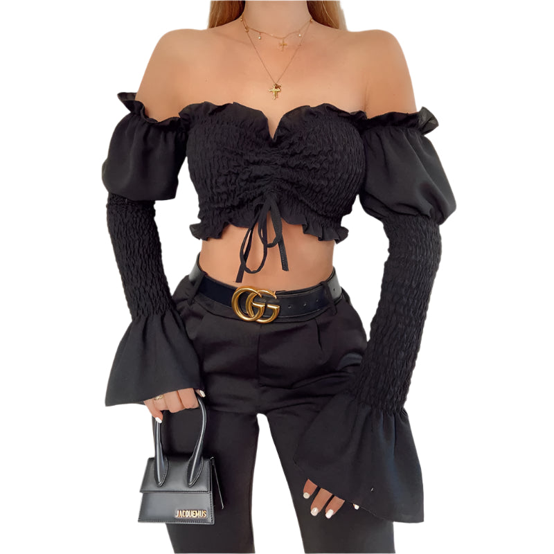 Women's One-shoulder drawstring shirt