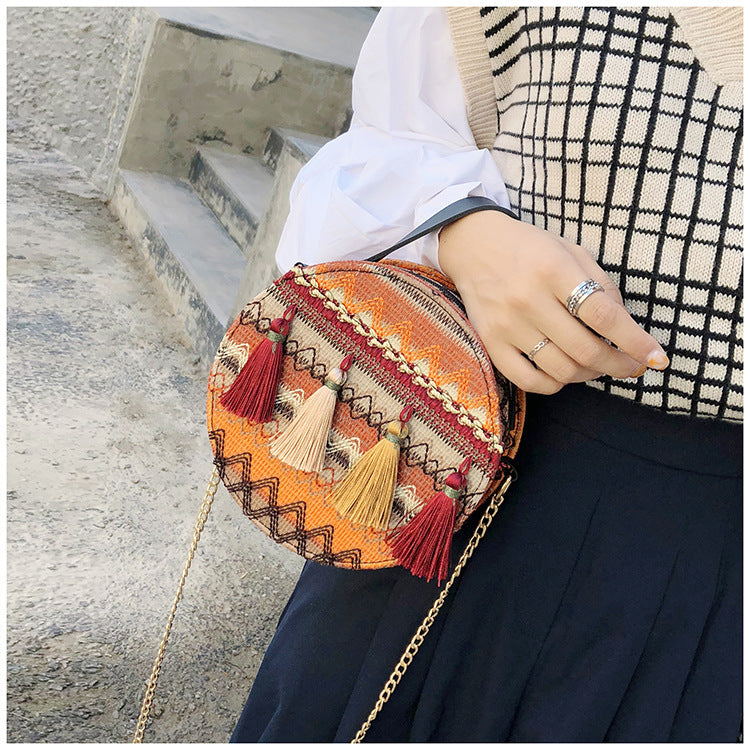 Ethnic style round women's crossbody bag