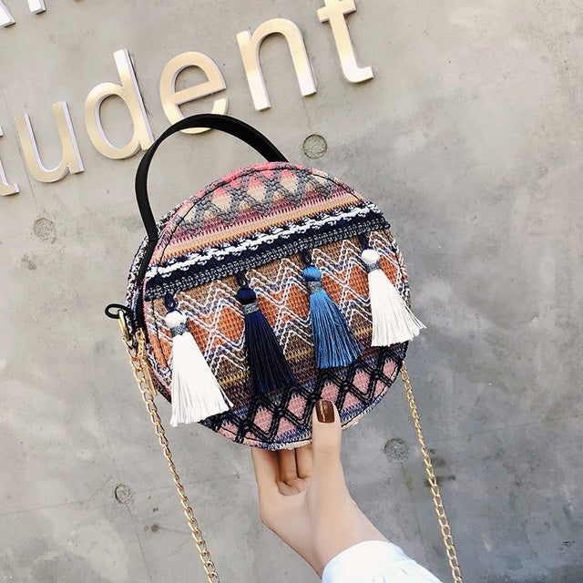 Ethnic style round women's crossbody bag