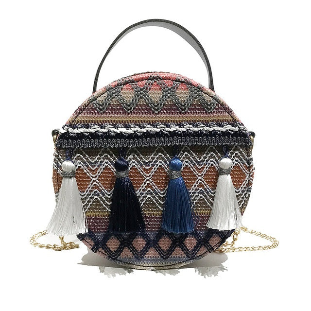 Ethnic style round women's crossbody bag