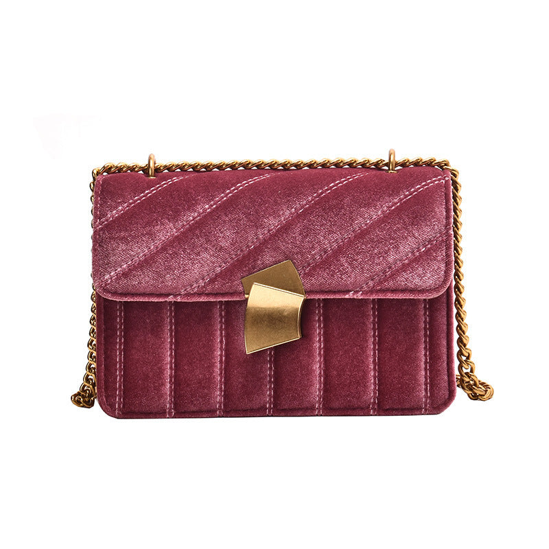Women's Gold Velvet Lock Shoulder Crossbody Bag