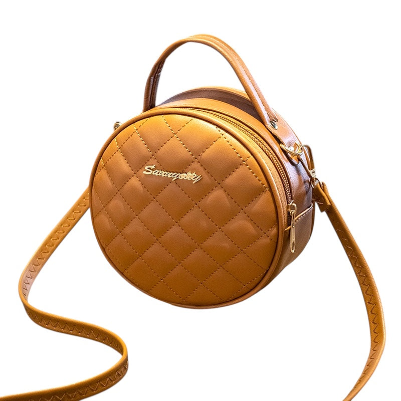 Rhombus Embroidered One-shoulder Small Round Bag