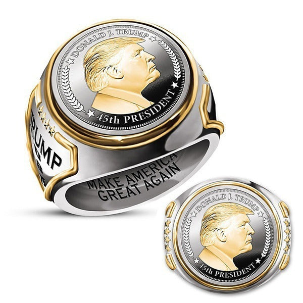 Personalized American President Donald Trump Picture print Ring Two-color European and American