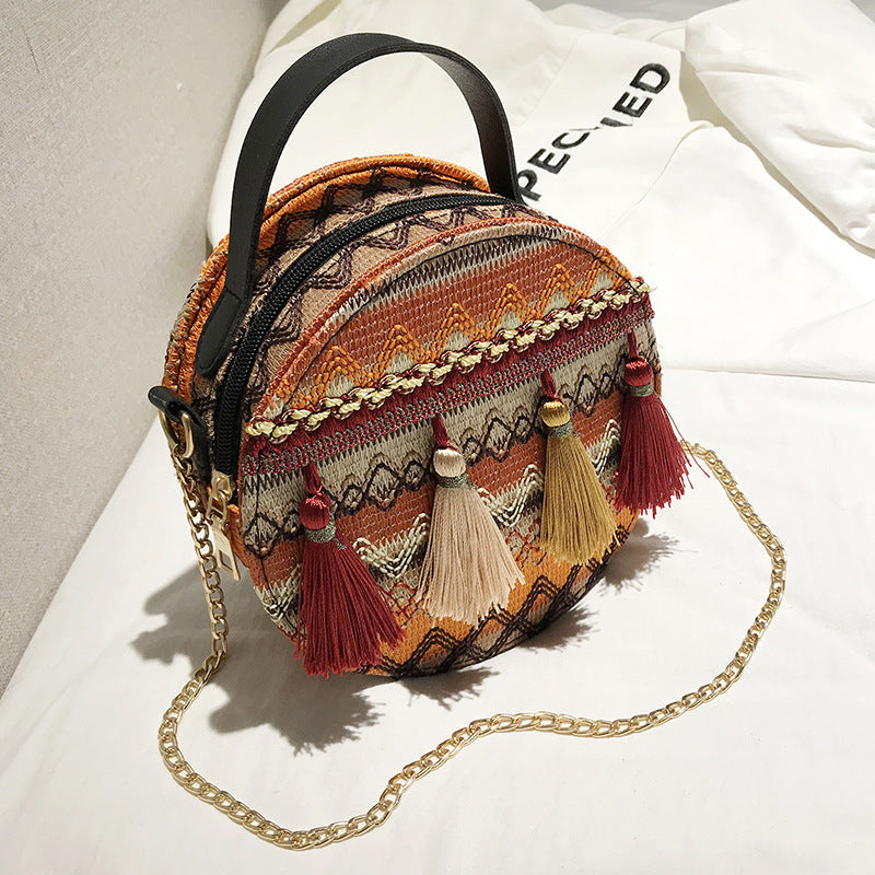 Ethnic style round women's crossbody bag