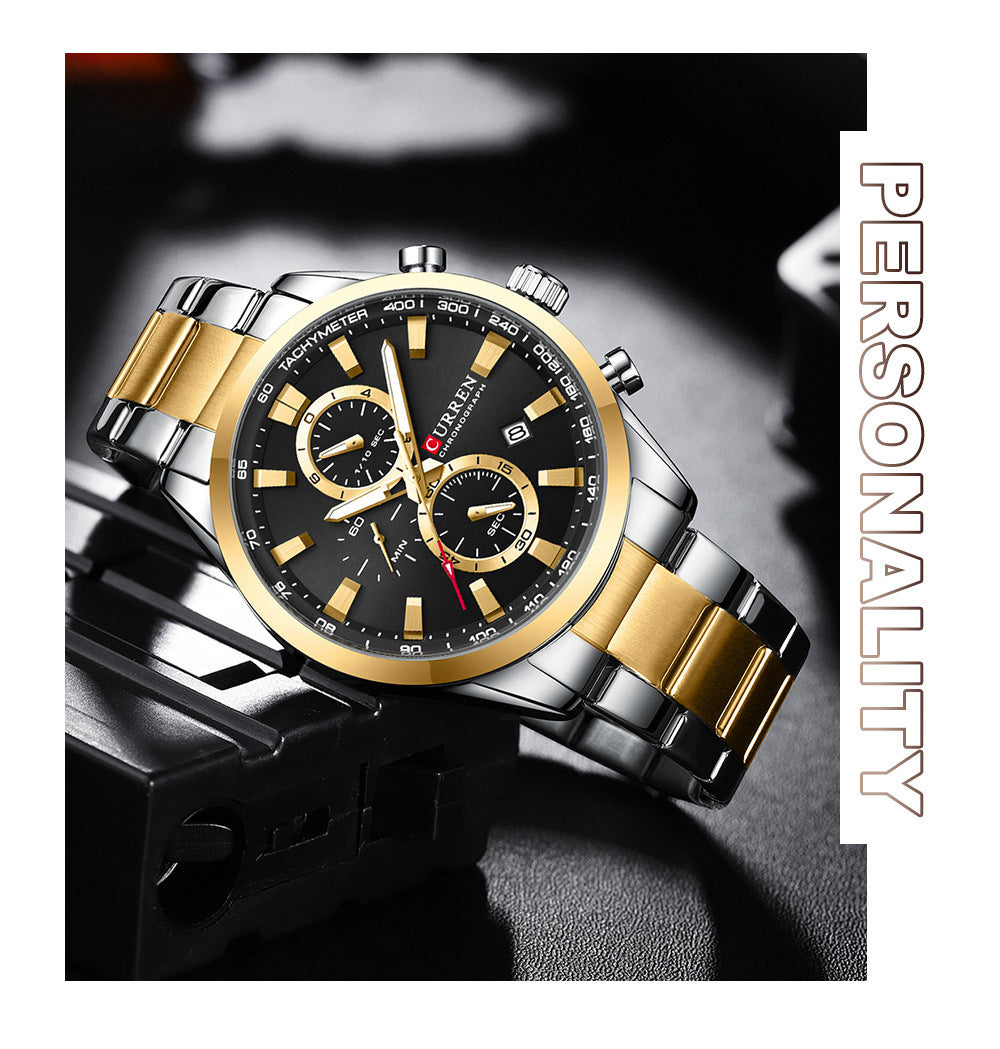CURREN Luxury Brand Stainless Steel Sports Watch Men New Chronograph Wristwatches Fashion Casual Date Quartz Clock Mens Watch