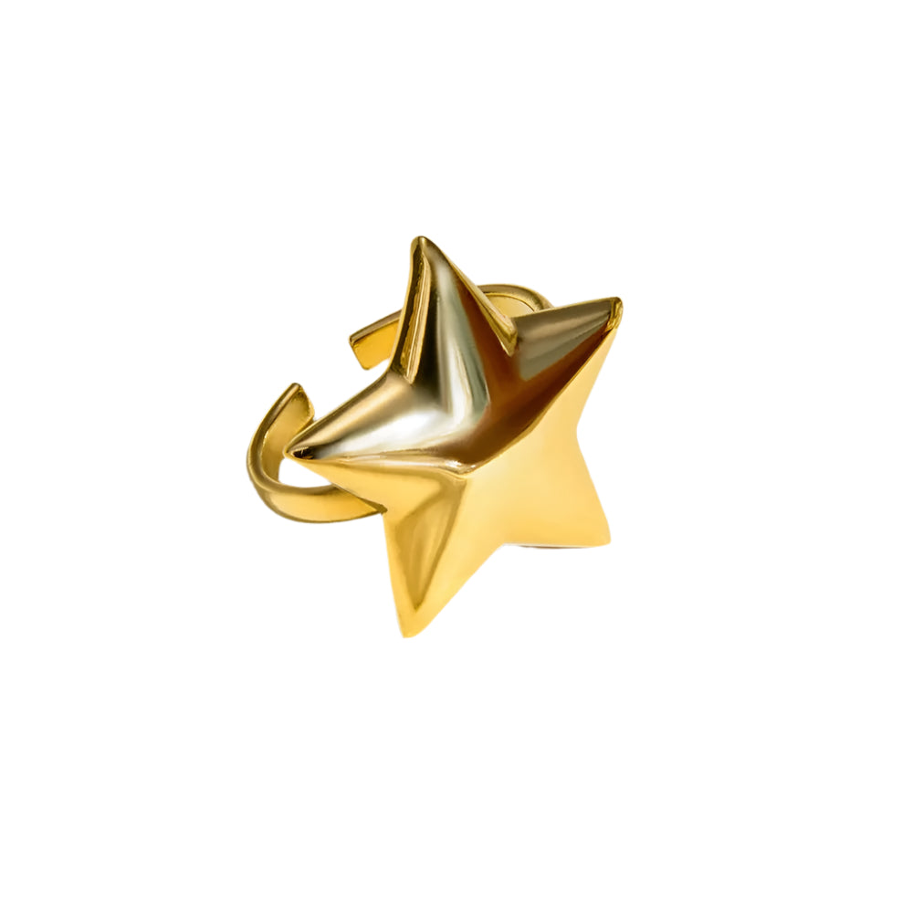 18K Gold-Plated Stainless Steel Star Women's Ring