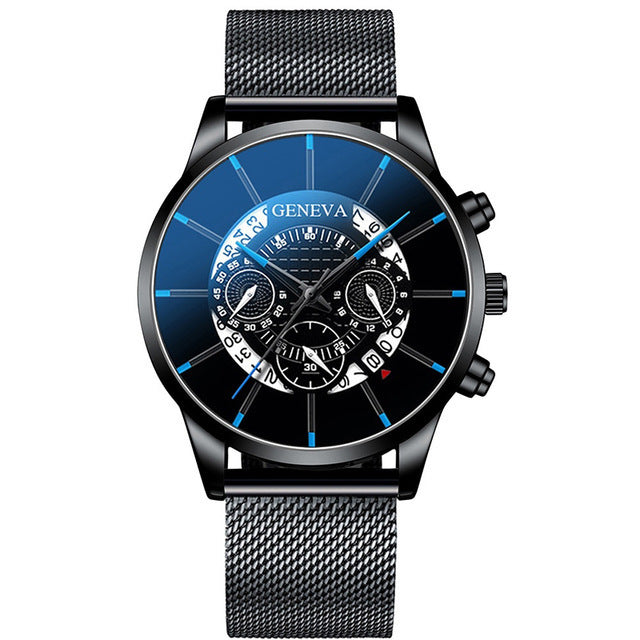 GINEVRA Men's Wrist Watch Military Stainless Steel Casual Date Analog Quartz Watch