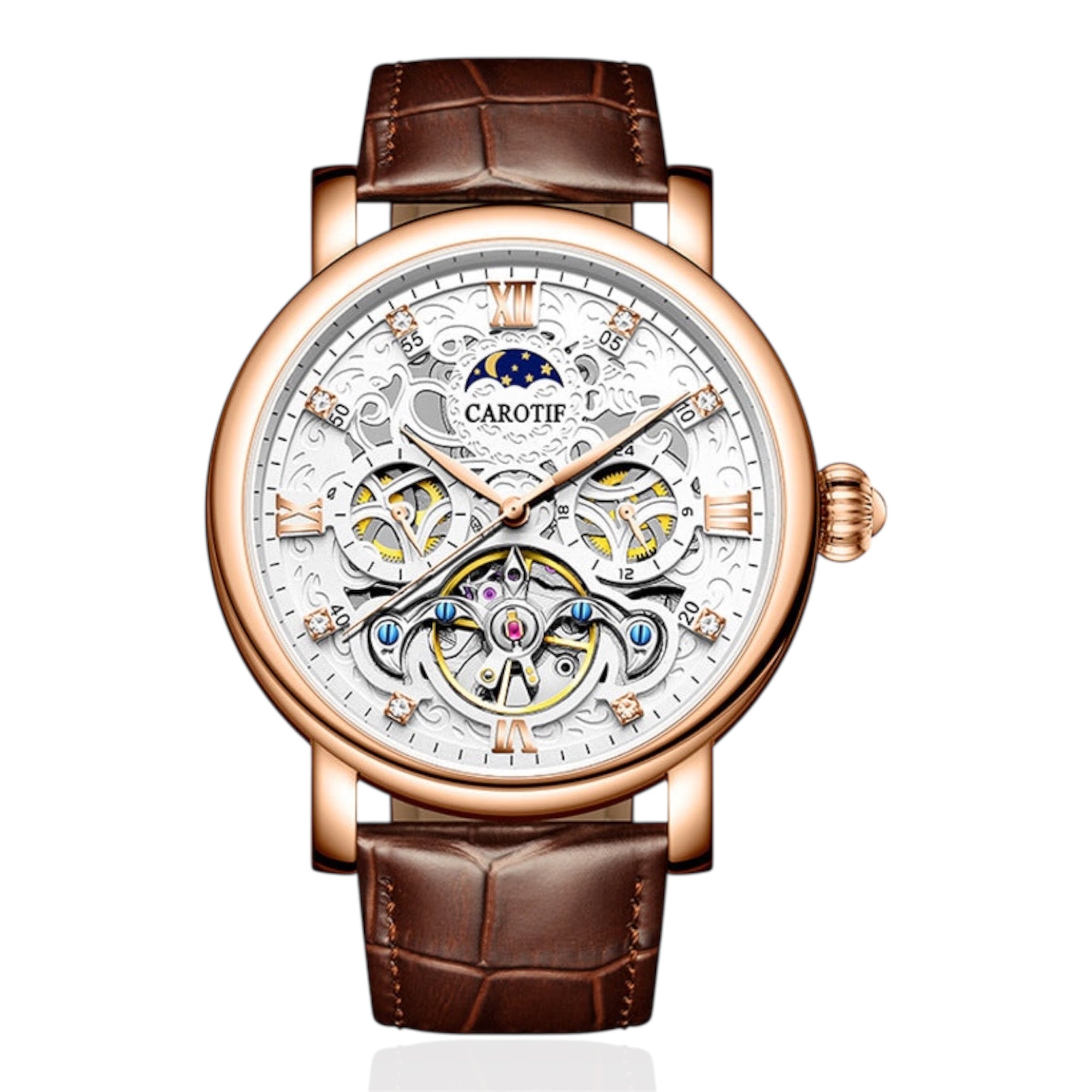 Carotif Automatic Mechanical Leather Watch Business Casual Waterproof Luminous Leather Watch - Acquisti Online