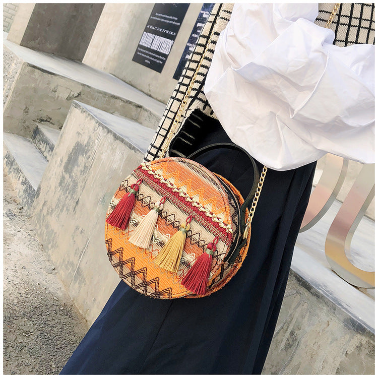 Ethnic style round women's crossbody bag
