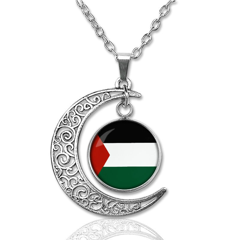 Palestine Time Gem Necklace Hollow Moon Pendant Retro Sweater Chain