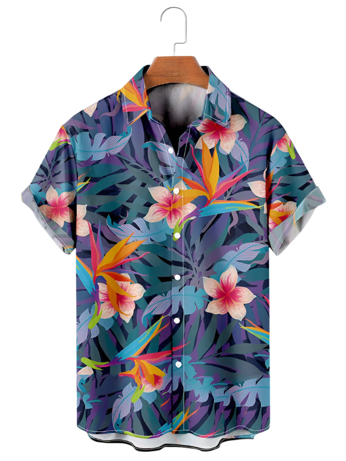 Summer Flower Pattern Seaside Men's Clothing Print Shirt