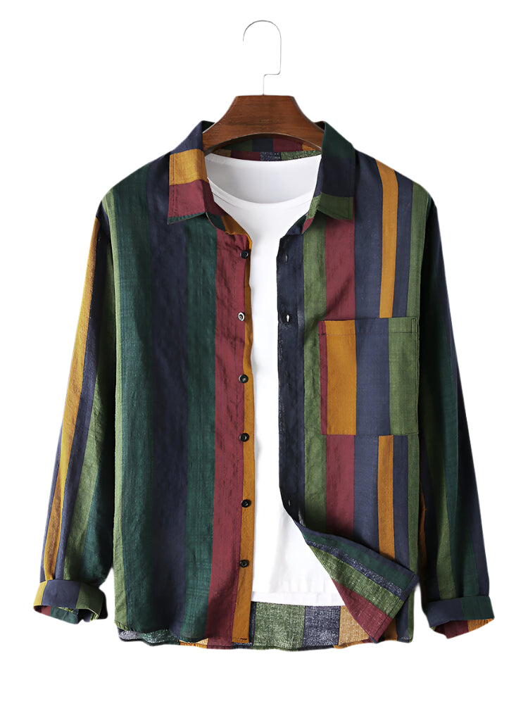 Men's Linen contrast striped Fashionable shirt