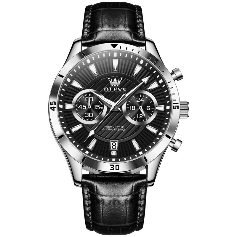 OLVES Men's Business Watch Luminous Calendar Waterproof Quartz Watch for Men Luxury Leather Strap Watch