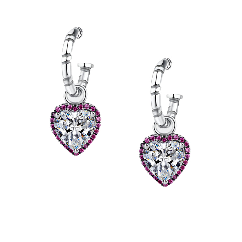 Sterling Silver Peach Heart Set Zircon Personalized Versatile Earrings