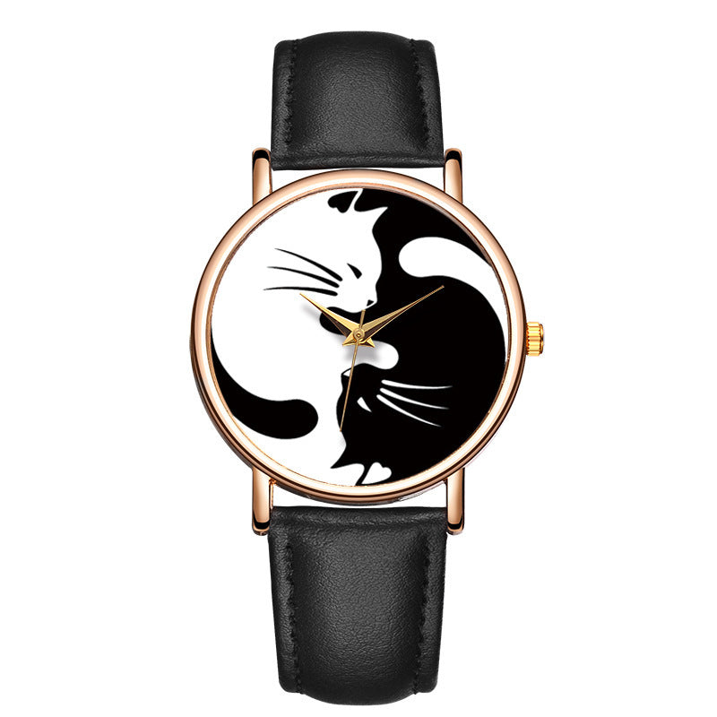 Black and white cat design creative watch
