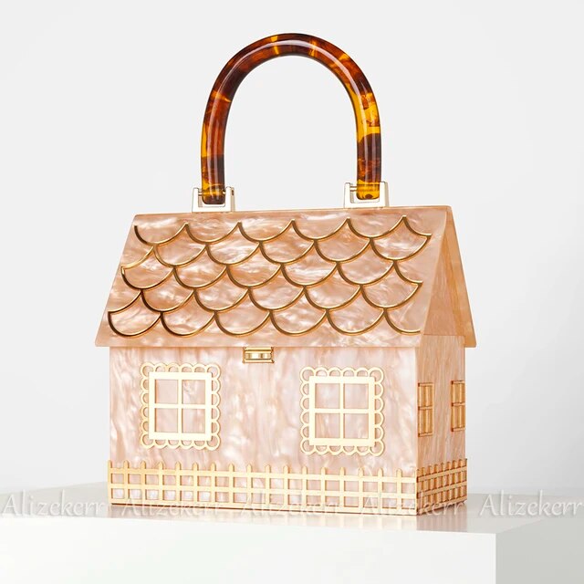 Women's Luxury Designer Acrylic Handle House Shaped Purses And Handbags