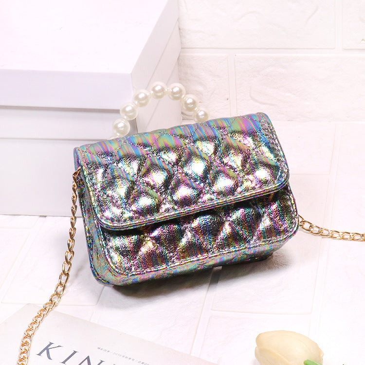 Bright PU Fashion Pearl Handbag Trendy Messenger Female Bag