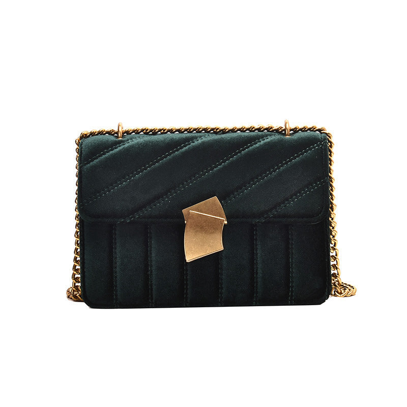 Women's Gold Velvet Lock Shoulder Crossbody Bag