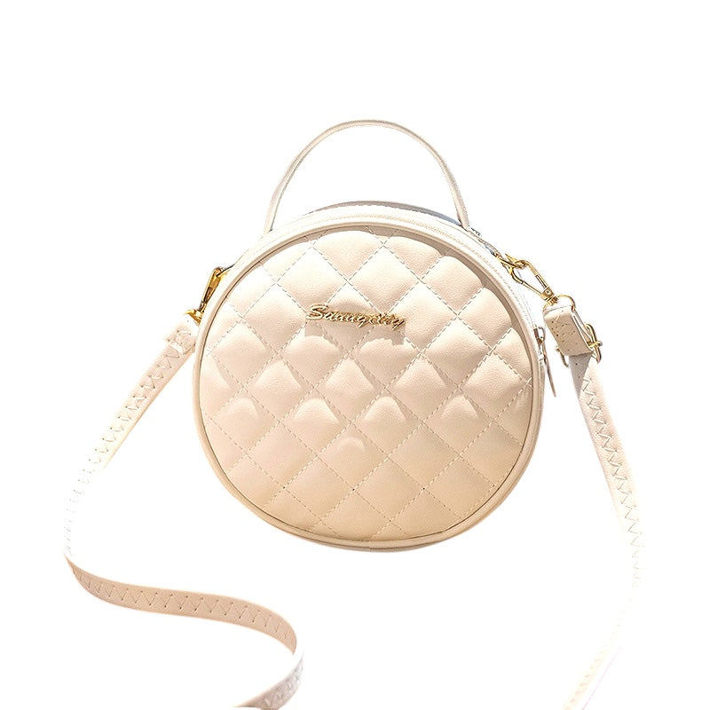 Rhombus Embroidered One-shoulder Small Round Bag