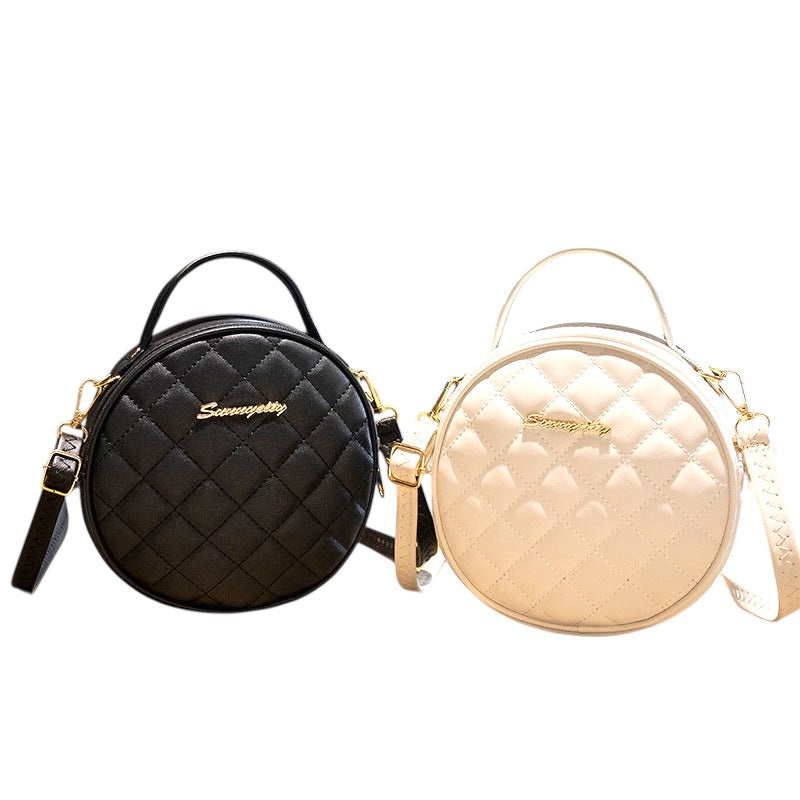 Rhombus Embroidered One-shoulder Small Round Bag