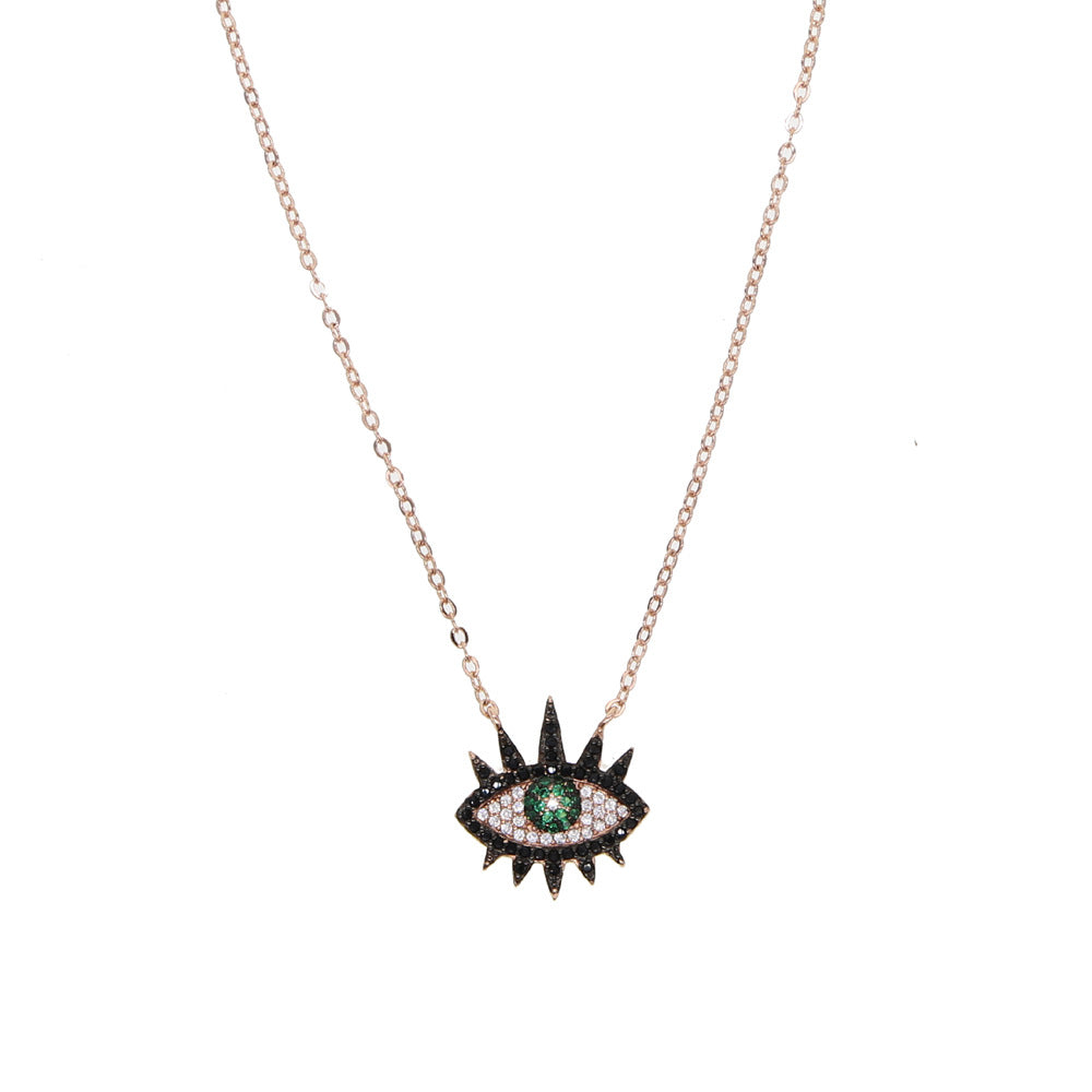 Zircon inlaid eye pendant, rose gold chain, exquisite necklace