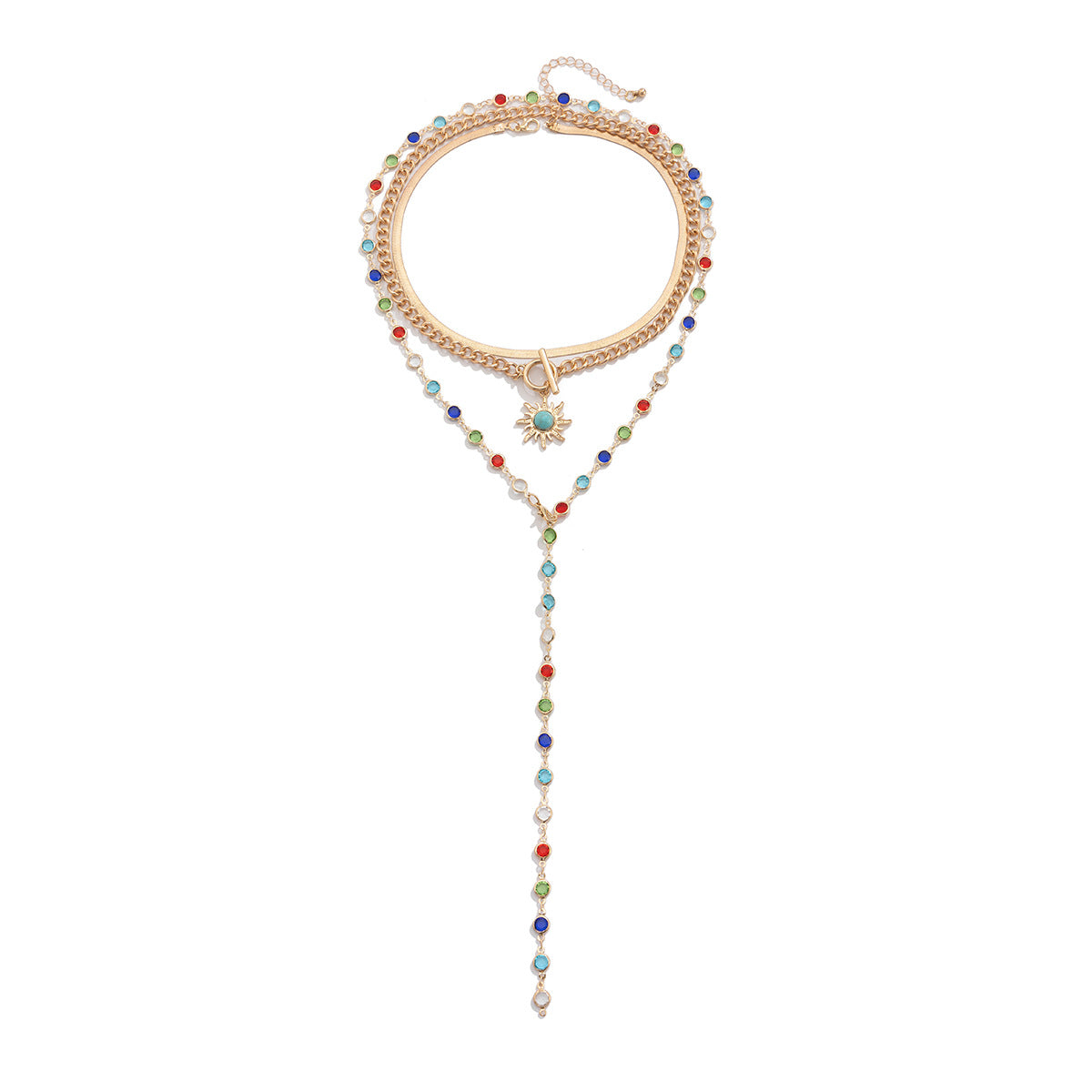 Sunflower colored crystal chain necklace, sweet and flowing Su alloy multi-layer collarbone chain