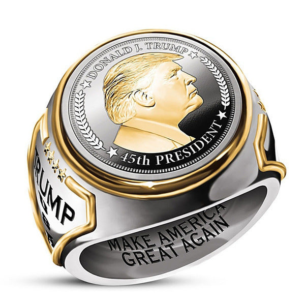 Personalized American President Donald Trump Picture print Ring Two-color European and American