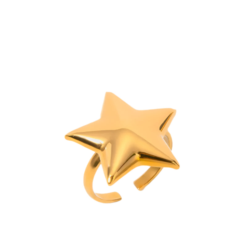 18K Gold-Plated Stainless Steel Star Women's Ring