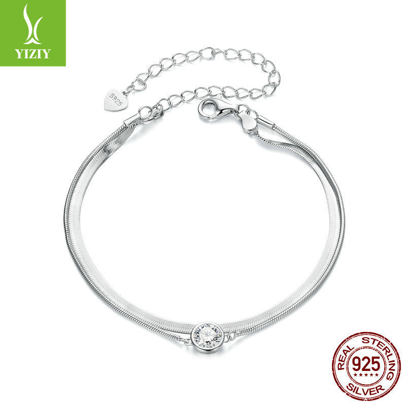Silver Charm New 50 Point Sparkling Mosang Diamond Double Layer Bracelet Simple