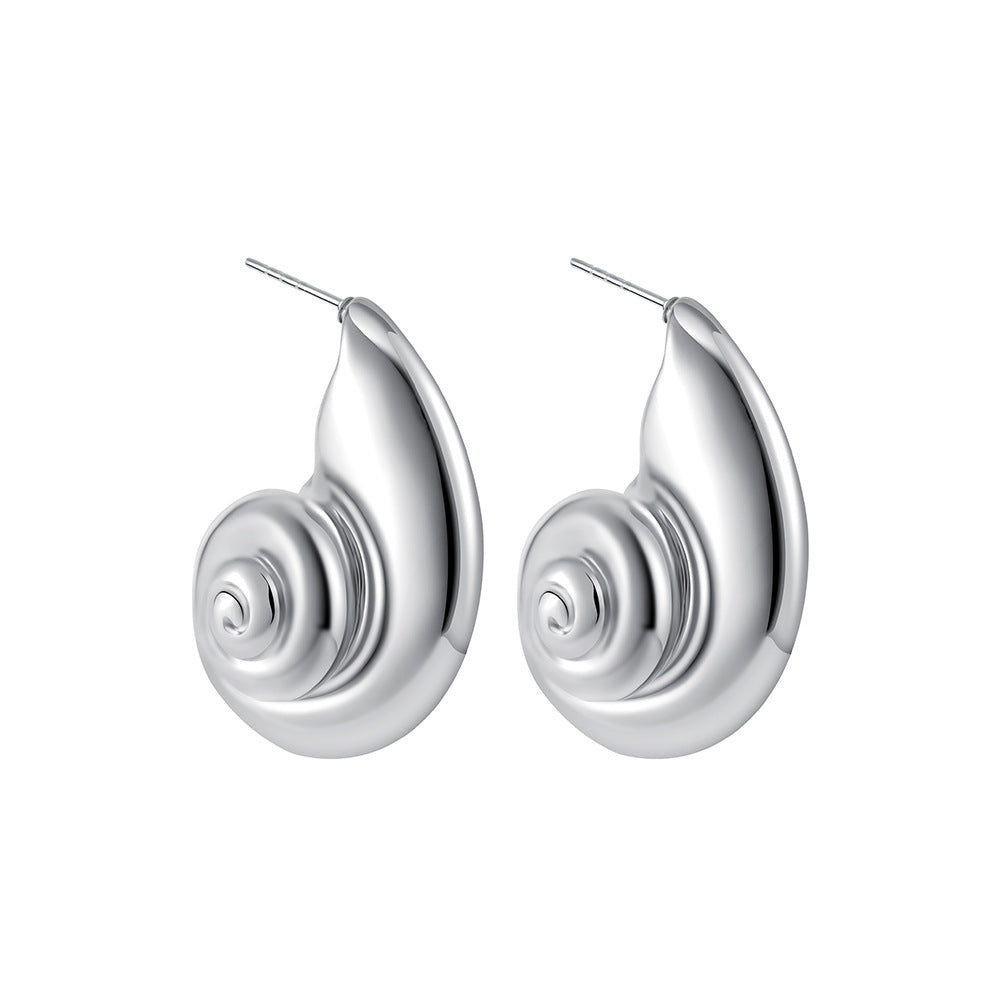 European and American stainless steel ocean wind conch Women's earrings