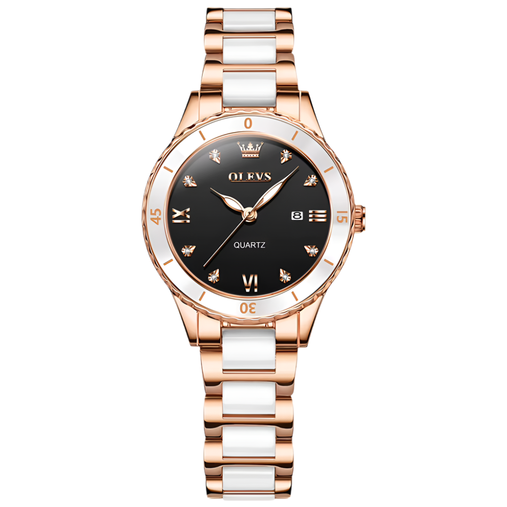 OLEVS 9985 Women Luxury Watch Rhinstone Crafted Elegant Lady Quartz Wristwatch Ceramic Band Waterproof Women Watch