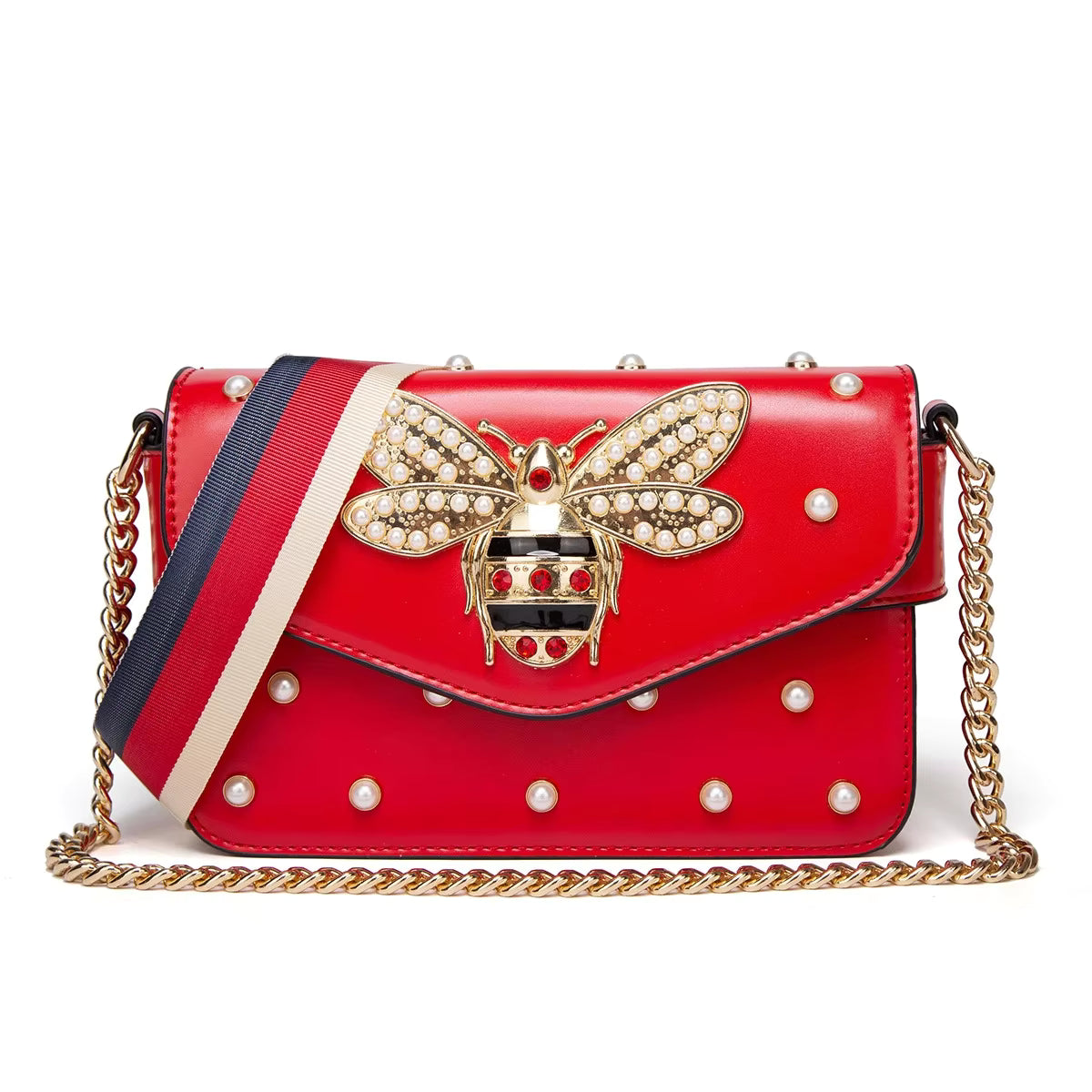 Women's Pearl Shoulder Crossbody Small Handbag Large Capacity PU Leather Shoulder Bag Women Square Clutch Handbag
