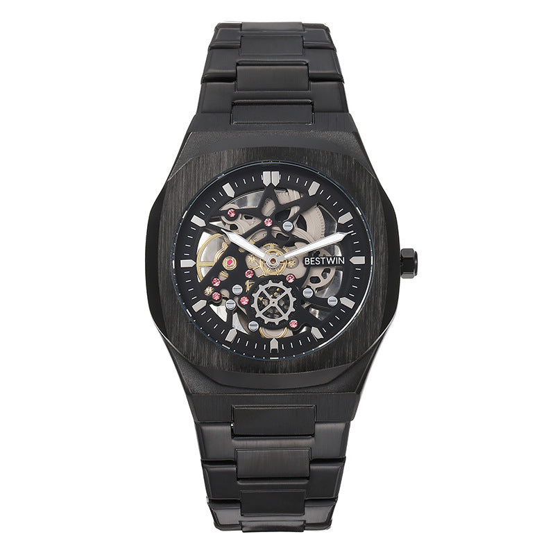 BESTWIN Men's Luxury Automatic Mechanical Watch Hollow Butterfly Clasp Alloy case waterproof men watch